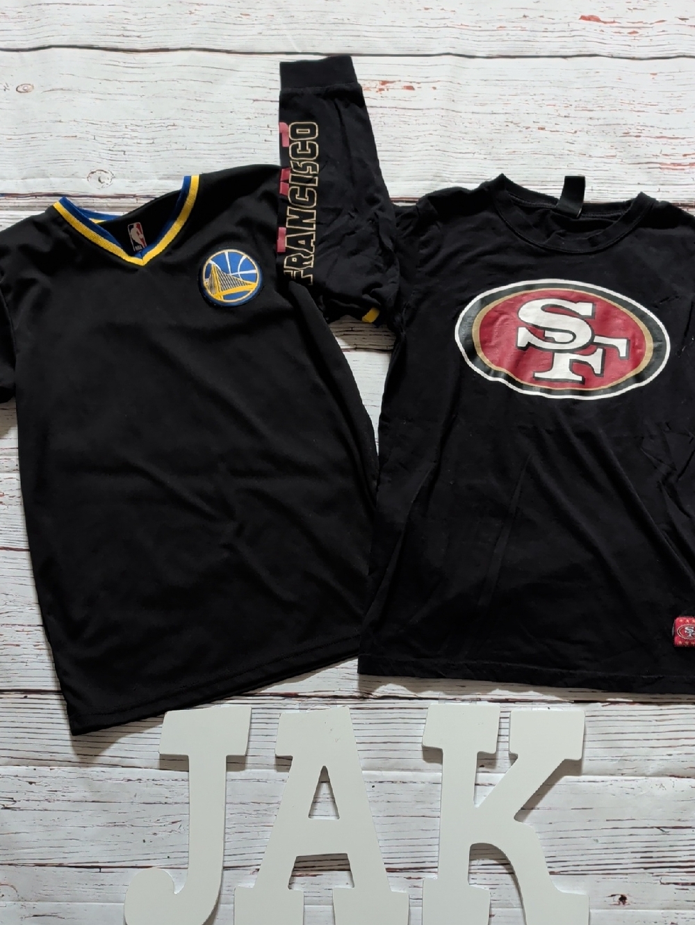 NFL Black Kids San Francisco 49ers Long Sleeve Tee & Warriors Shirt